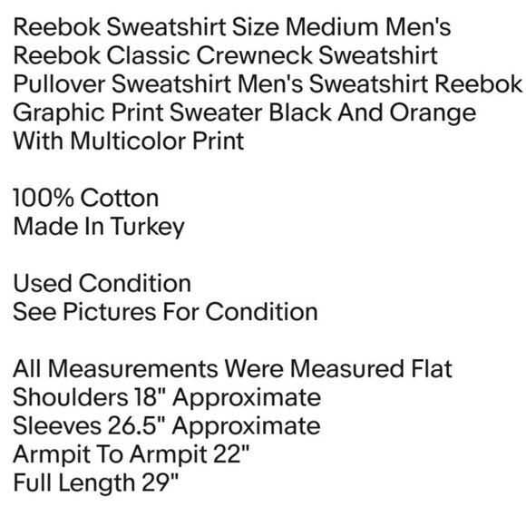 Reebok Sweatshirt Size Medium Men's Reebok Classic Crewneck Sweatshirt Pullover - Picture 2 of 6